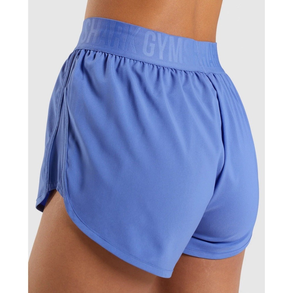 Gymshark Training Loose Fit Shorts Blue Branded Waistband Dolphin Hem Womens L - Picture 7 of 10